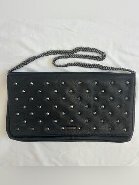 GUESS Black Studded Y2K Chain Flap Shoulder Bag Convertible Crossbody Purse